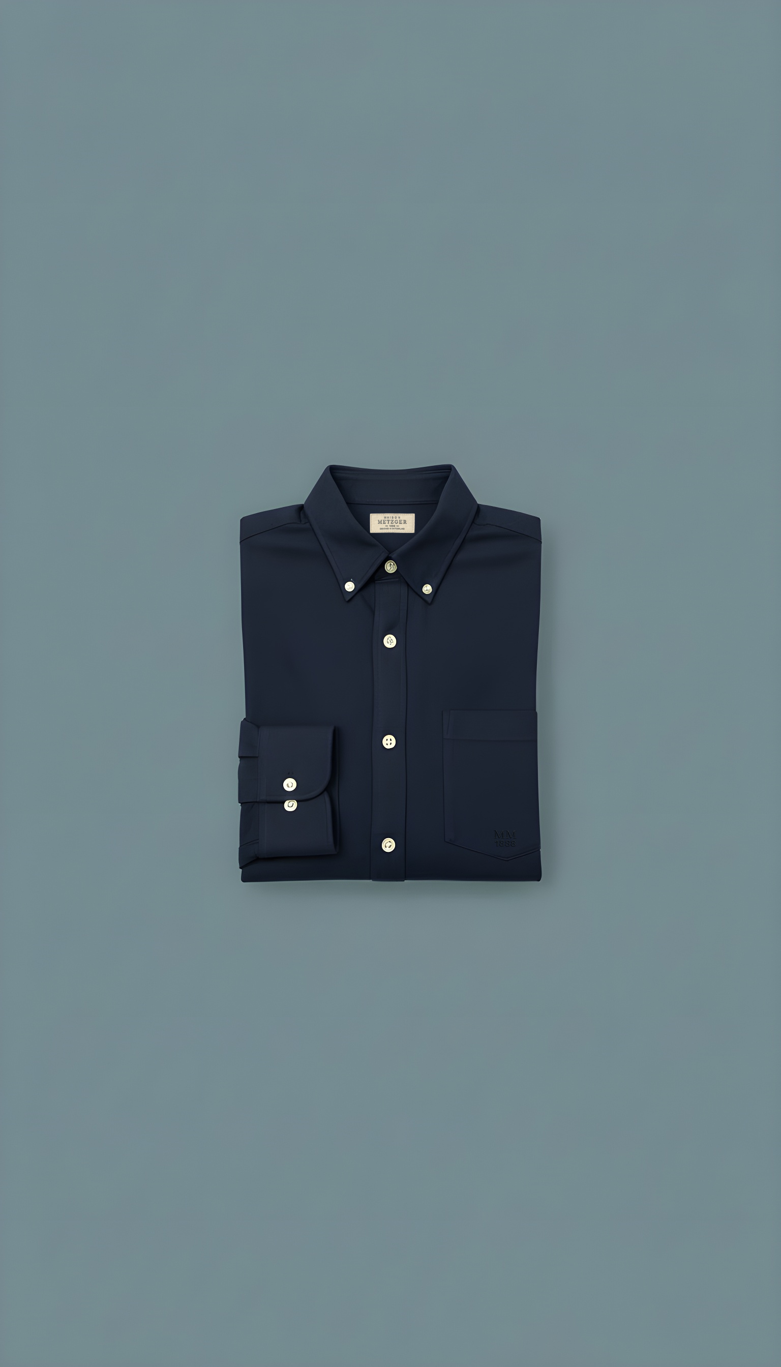 Folded navy men shirt with white buttons 