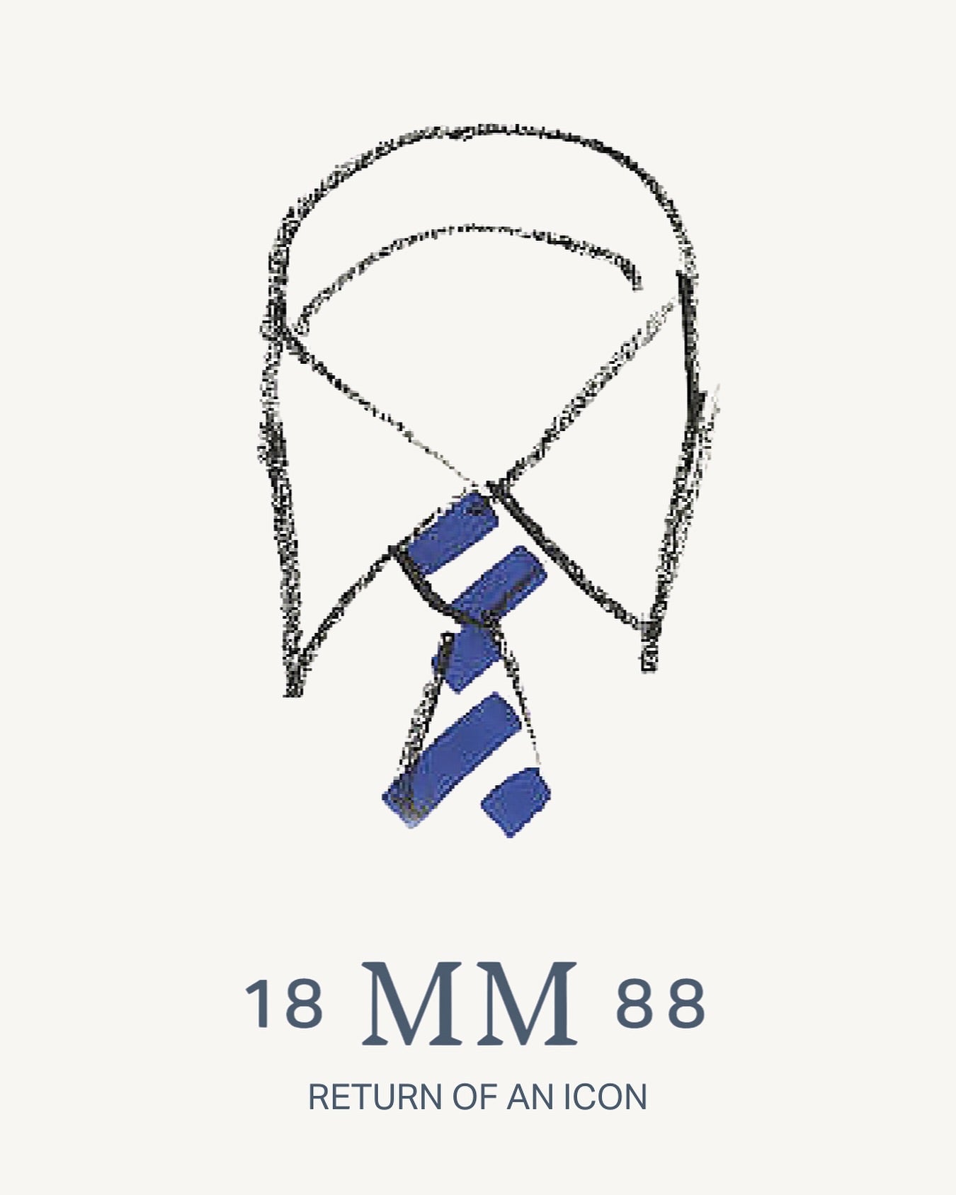Blue tie with '18 MM 88' text