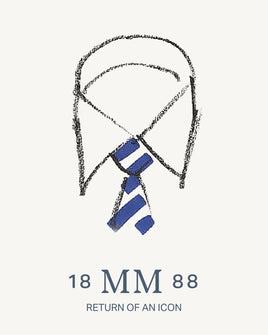 Blue tie with '18 MM 88' text