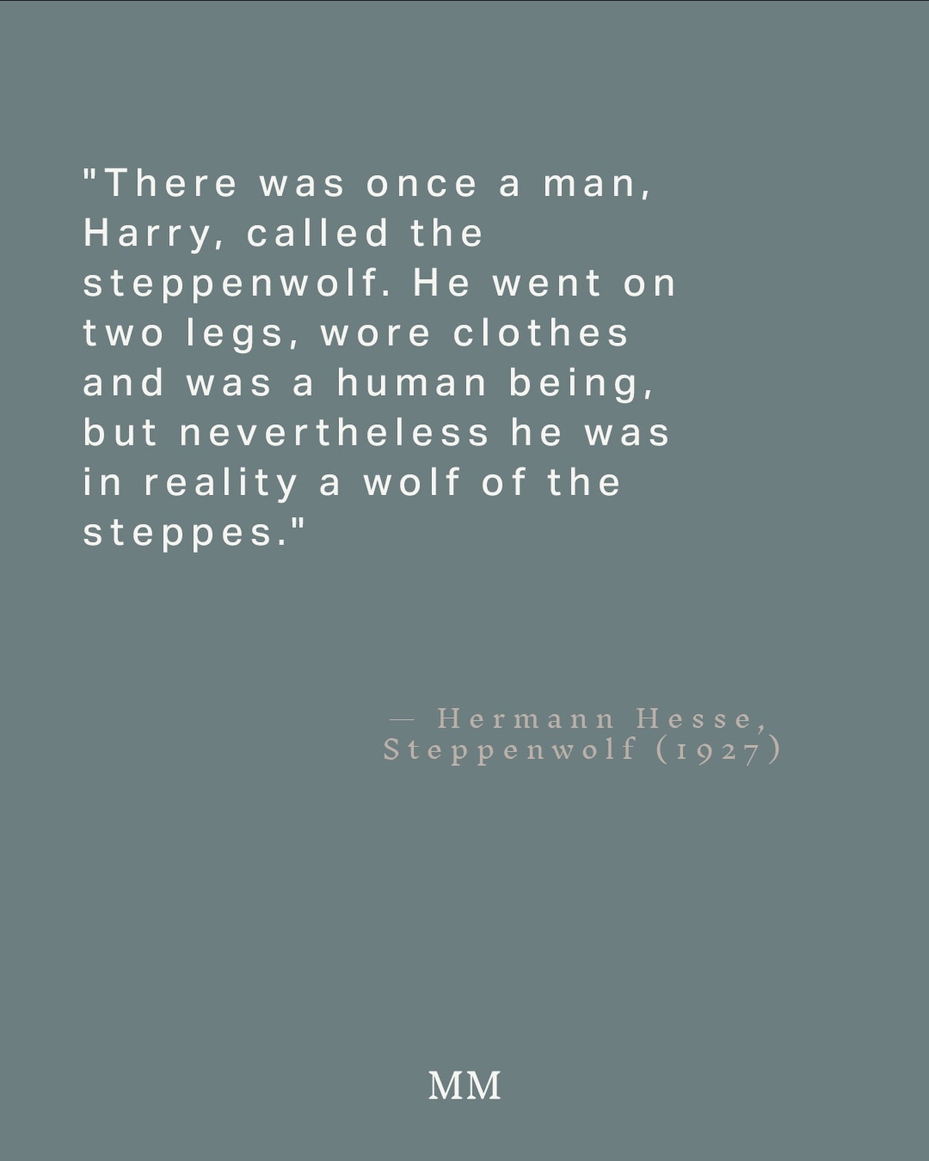 Text quote from 'Steppenwolf' by Hermann Hesse on a gray background